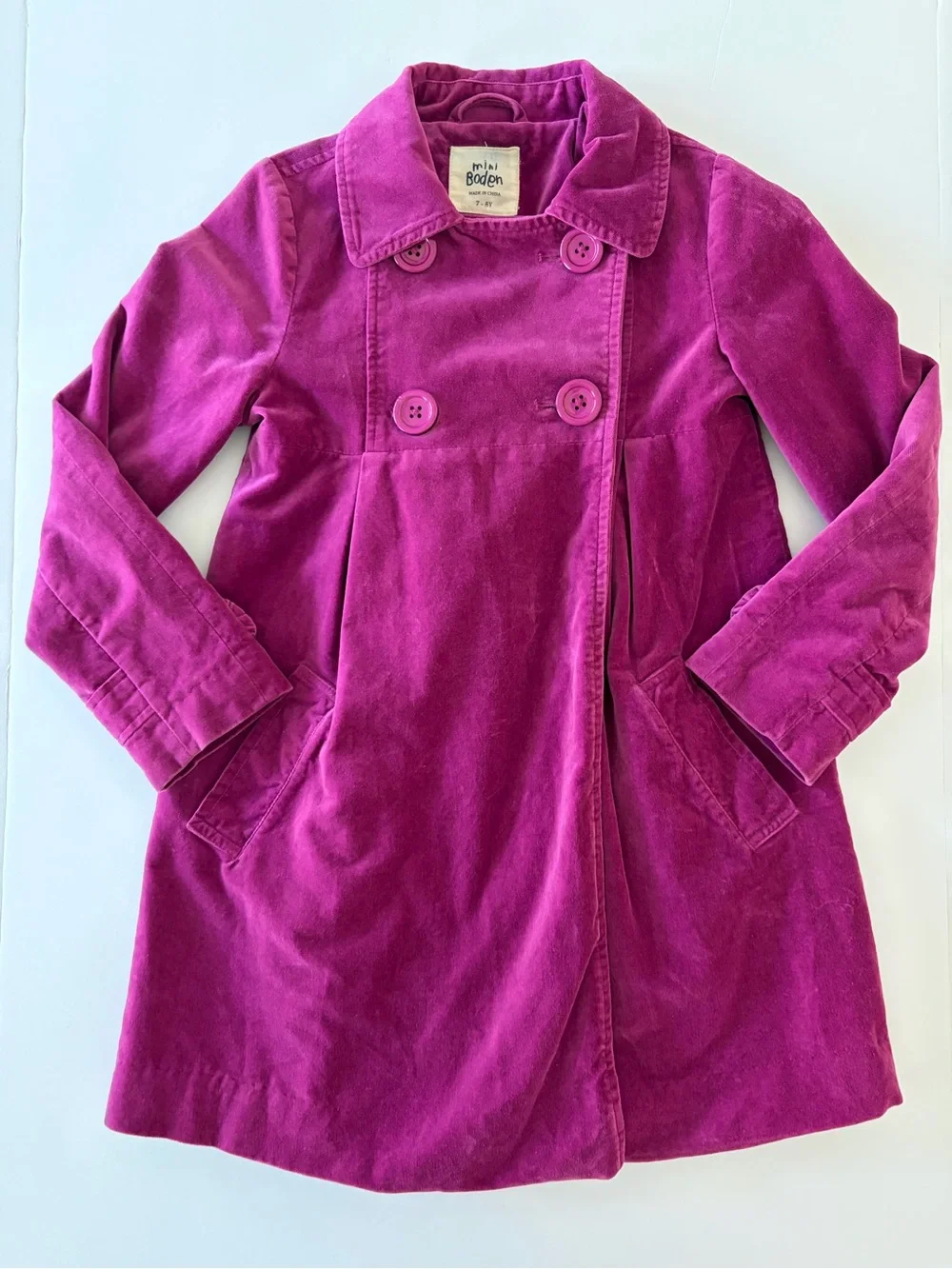 Mini Boden Magenta Velvet Jacket Girls Size 7-8 Yellow Floral Lining 100% Cotton